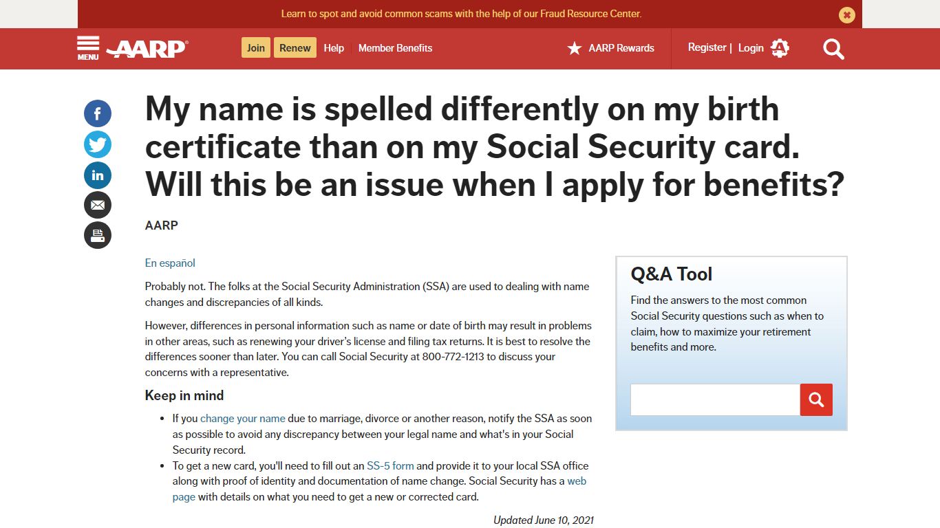 Different Spelling On Birth Certificate And Social Security Card - AARP